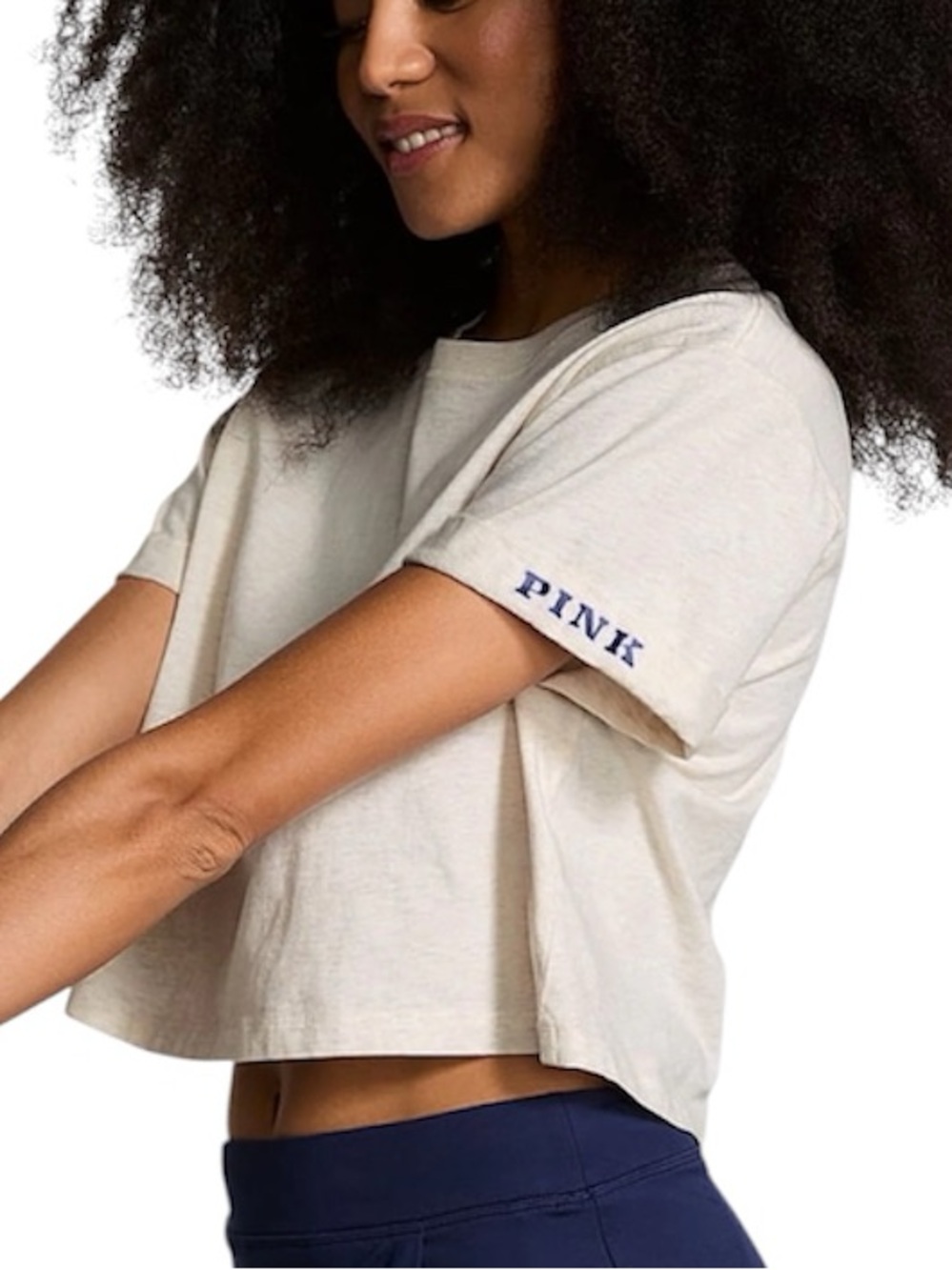 PINK Oatmeal Beige Oversized Cropped Tee